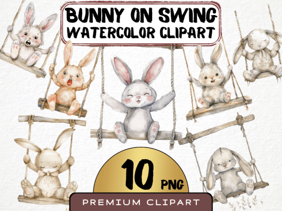 Download Watercolor Bunny on a Swing Clipart PNG - Watercolor bunny Collection