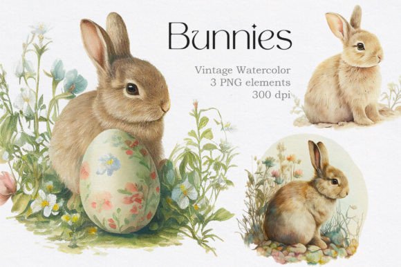 Download Vintage Watercolor Bunny Animals Clipart - Watercolor bunny Collection
