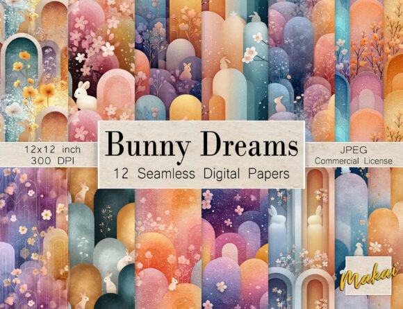 Download 12 Seamless Dreamy Easter Bunny Patterns - Dreamy easter Collection