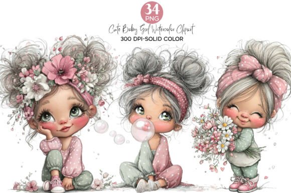 Download Watercolor Cute Baby Girl Clipart - Baby girl clipart Collection