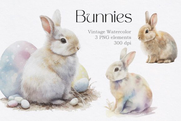Download Vintage Watercolor Bunny Animals Clipart - Watercolor bunny Collection